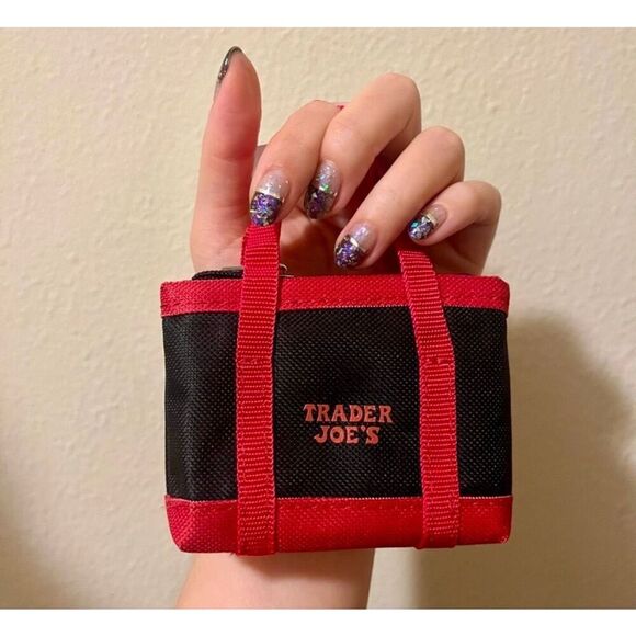 Trader Joes Micro Tote & Reusable Shopping Bag Red Black Eco Friendly Compact - Picture 9 of 9